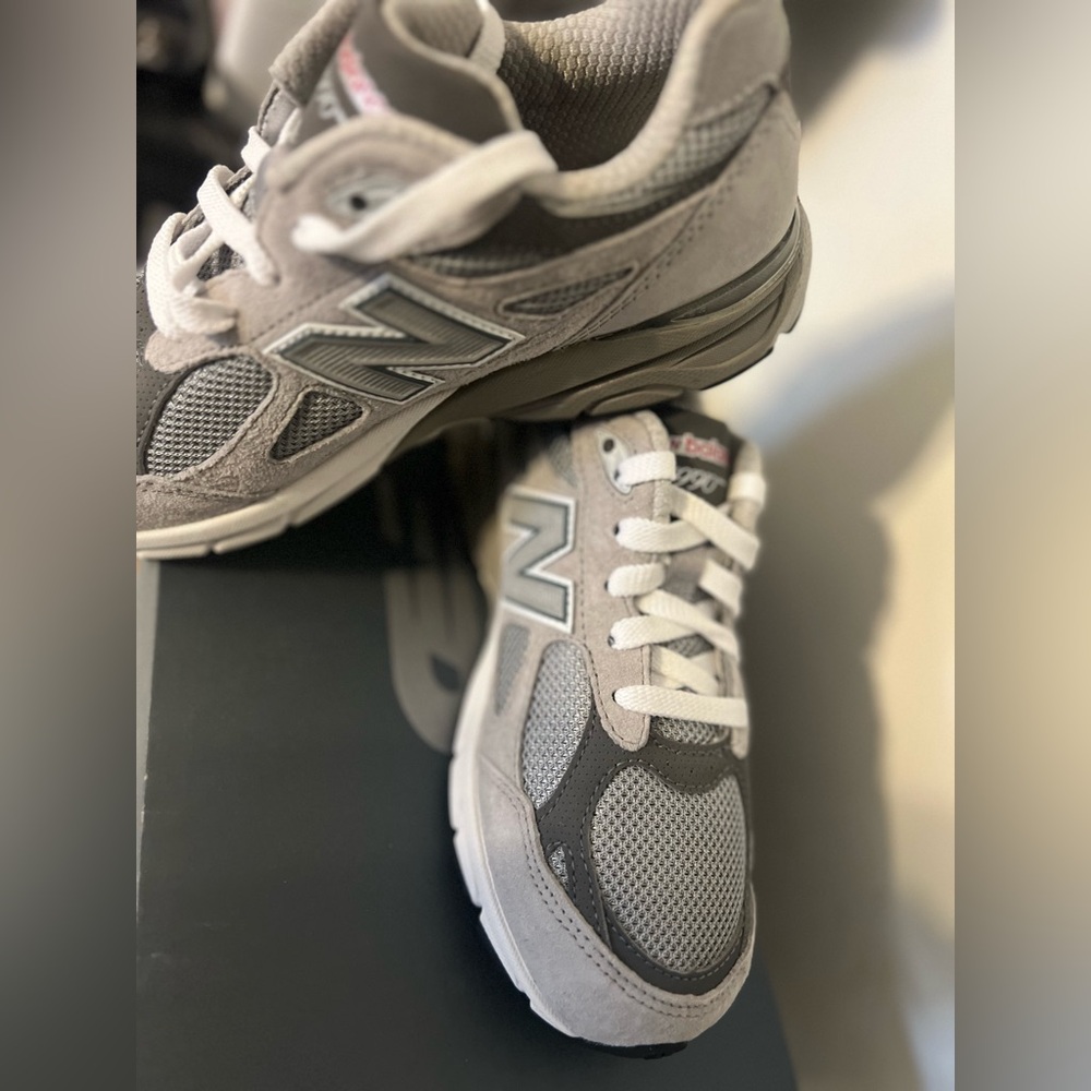 Grey kids size 3 New Balance sneakers.